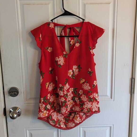 Twine & String Red Floral Print With Tie Back Detail Size Medium - Picture 6 of 10